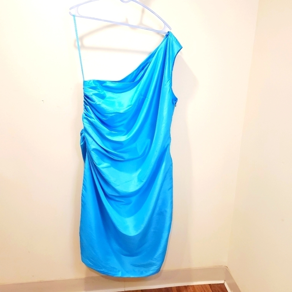 Ashro blue malibu One Shoulder dress midi plud size 20